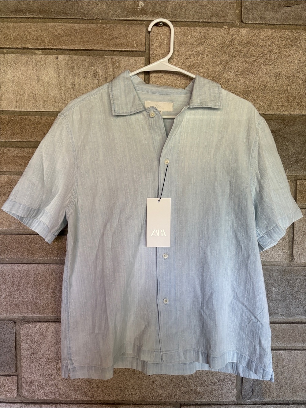 Zara Pale Blue Short-Sleeve Button-Down Shirt